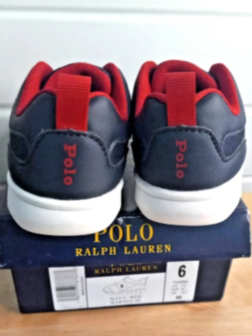 Polo Ralph Lauren Barnes III Toddler 6 Navy Red Slip On Sneakers Shoes NIB